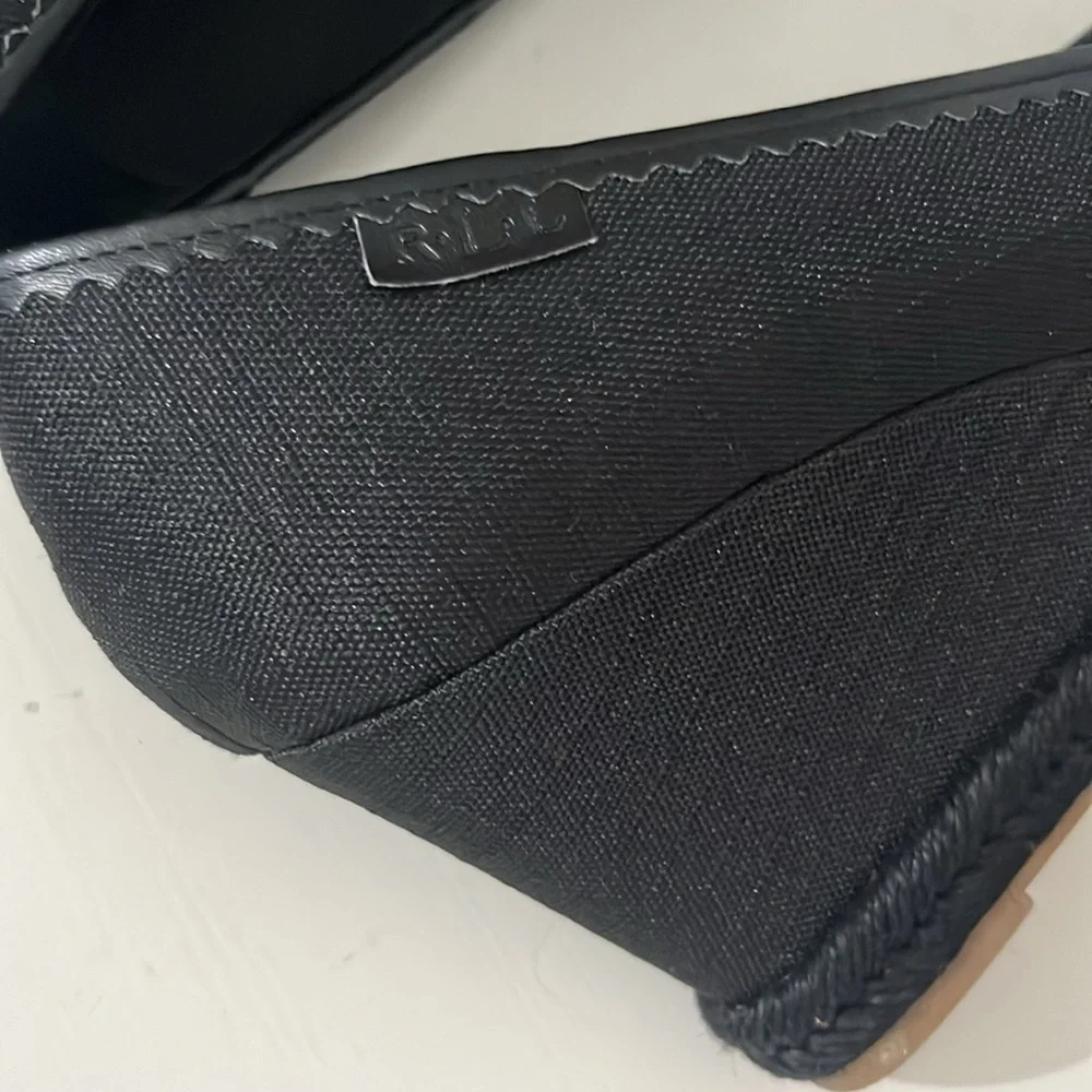 Lauren Ralph Lauren Women’s Nella Canvas Wedge Peep Toe Shoes Size 9.5 Black